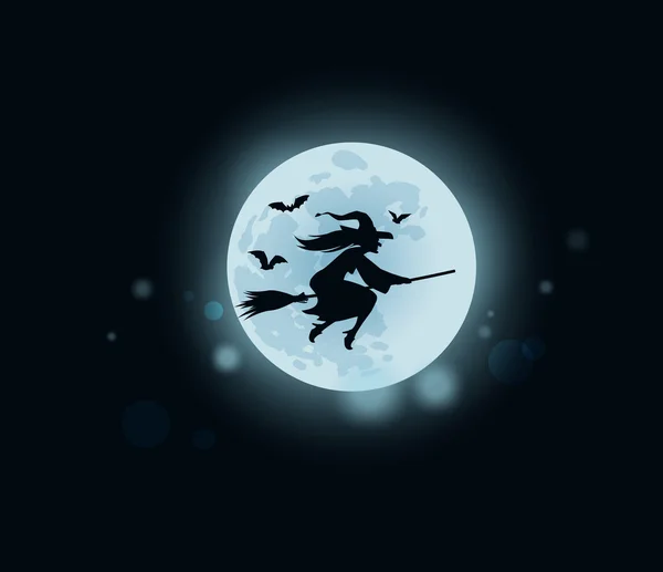 Halloween. Hexe fliegt auf Besenstiel — Stockfoto