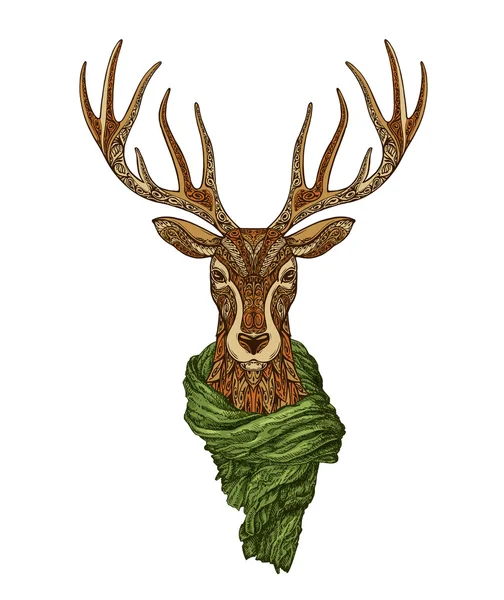 Різдво. Декоративний олень з в'язаним шарфом на шиї. Векторні ілюстрації — стоковий вектор