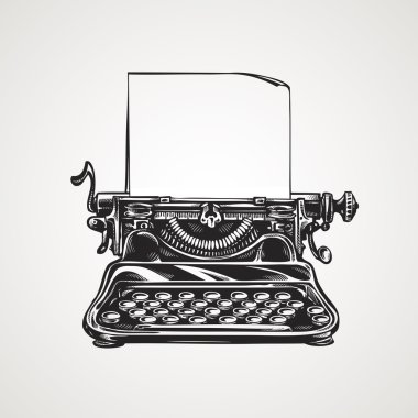 Vintage mechanical typewriter. Sketch vector illustration clipart