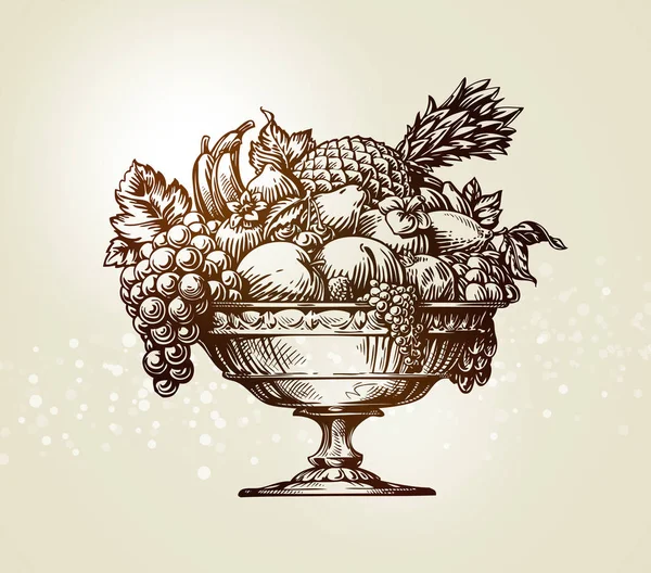Вінтажний фруктовий посуд. Ескіз Векторні ілюстрації — стоковий вектор