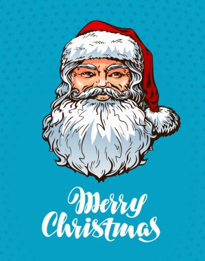 Portre Noel Baba. Neşeli Noel tebrik kartı. Vektör çizim