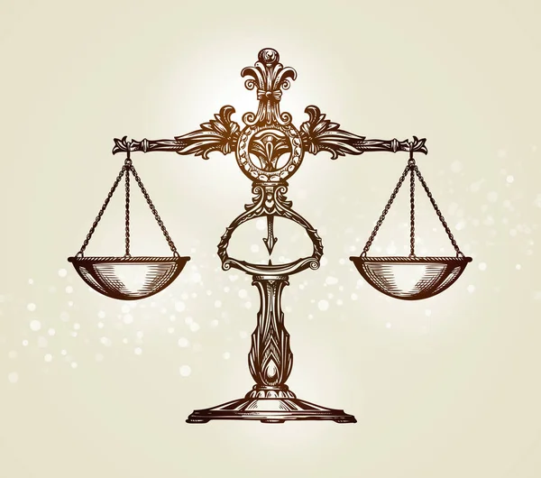 Винтажные весы правосудия. Ручная векторная иллюстрация — стоковый вектор