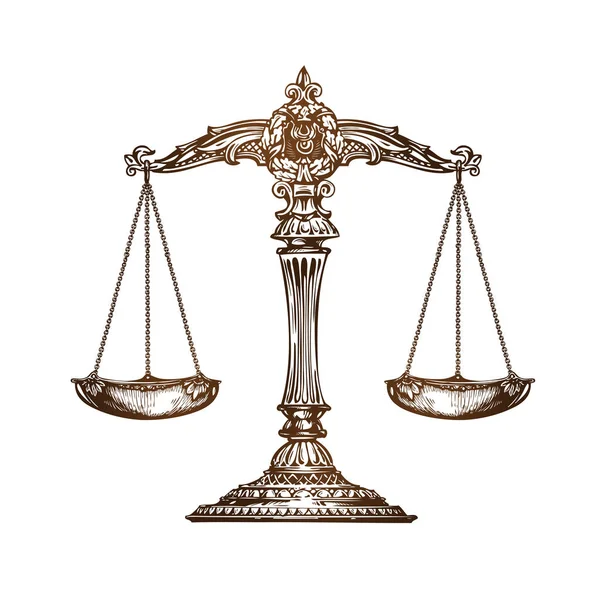 Des échelles de justice. Vecteur de croquis vintage — Image vectorielle