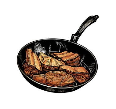 Mutfağı. Pan ve et. Vektör çizim