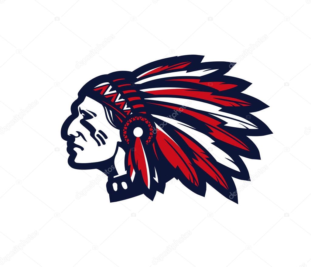 American indian chief vector logo or icon isolated on white background