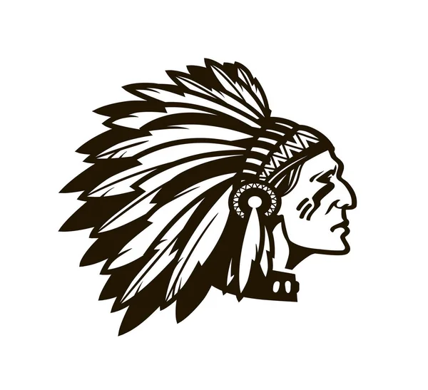 Amerikan Kızılderili Şef. Logo veya simge. Vektör çizim — Stok Vektör
