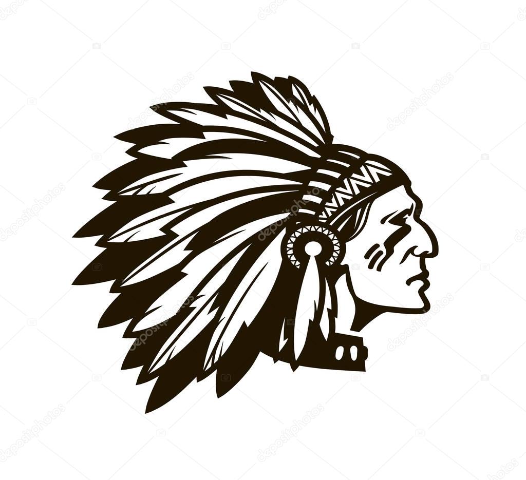 American Indian Chief. Logo or icon. Vector illustration isolated on white background