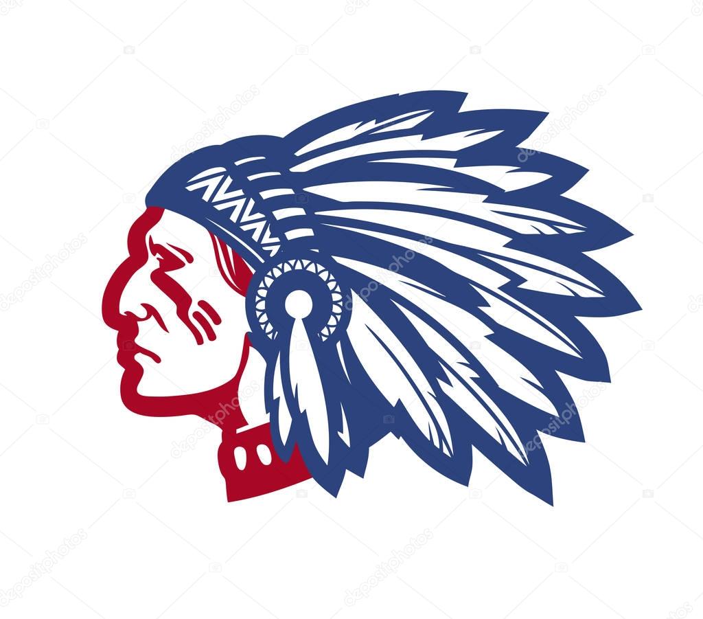 American native chief. Vector illustration isolated on white background
