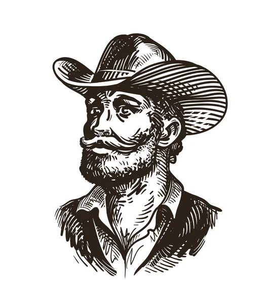 Vaquero, ranchero o granjero. Dibujo dibujado a mano vector ilustración — Vector de stock