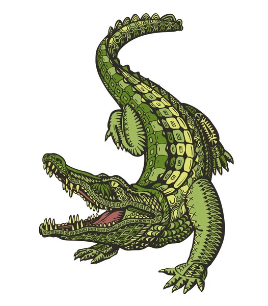 Krokodýl nebo aligátor. Zvíře v etnickém stylu. Vektorové ilustrace — Stockový vektor