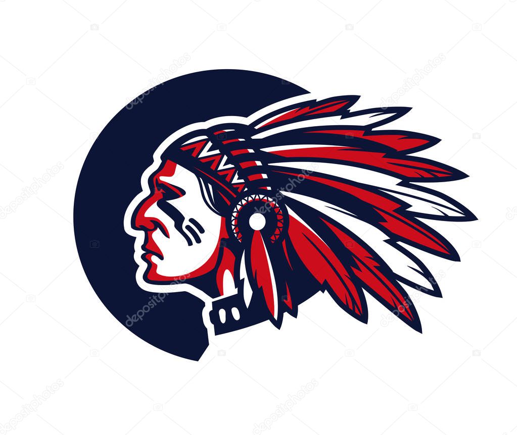 Face of indian chief. Vector illustration isolated on white background
