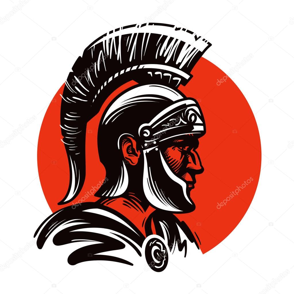 Roman soldier or Gladiator inside circle. Vector illustration isolated on white background