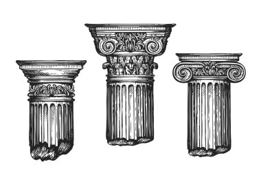 Hand drawn set architectural classical orders. Sketch vector illustration clipart