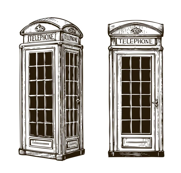 Cabina telefónica de Londres dibujada a mano. Dibujo vector ilustración — Vector de stock