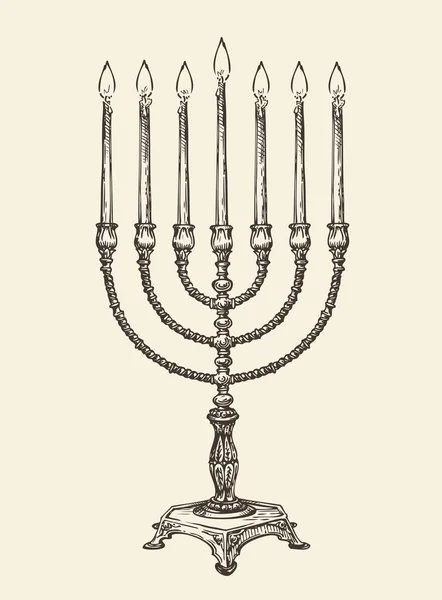 Hanukkah menorah. Vetor de esboço vintage — Vetor de Stock