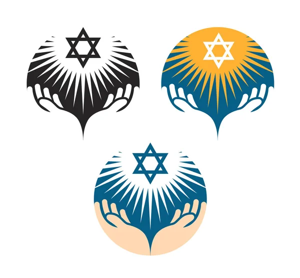 Ícones da estrela de David. Símbolo Hanukkah — Vetor de Stock