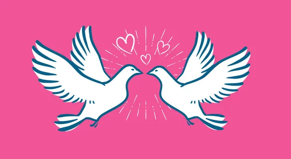 Bílá holubice létající. Svatba, láska, symbol. Valentinky den nápis — Stockový vektor