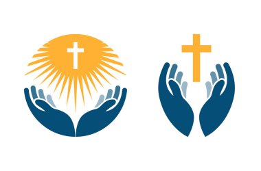 Cross, simgeler veya simge holding eller. Din, kilise vektör logosu