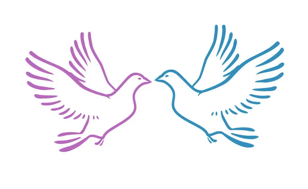 White Doves as concept Love or Peace. Abstract vector illustration — Stock Vector