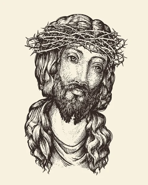 Retrato de Jesus Cristo. Desenho à mão ilustração vetorial —  Vetores de Stock