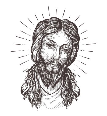 İsa Mesih çizilmiş portresi. Sketch vektör çizim