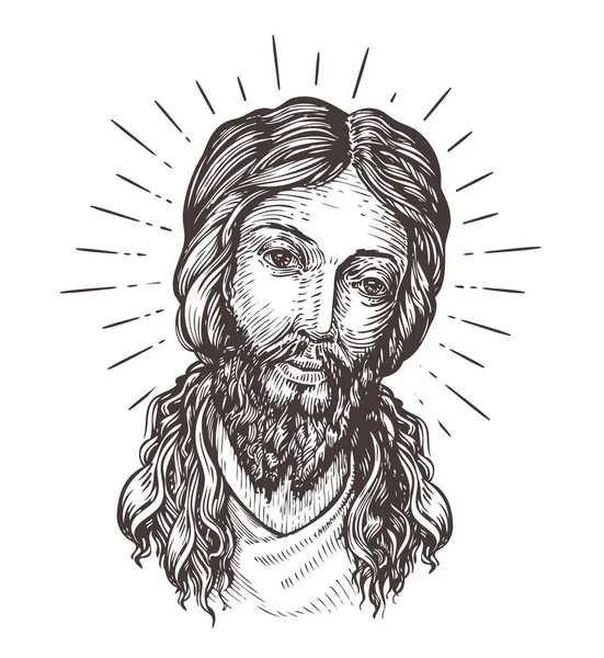 Handgetekende portret van Jezus Christus. Schets vectorillustratie — Stockvector