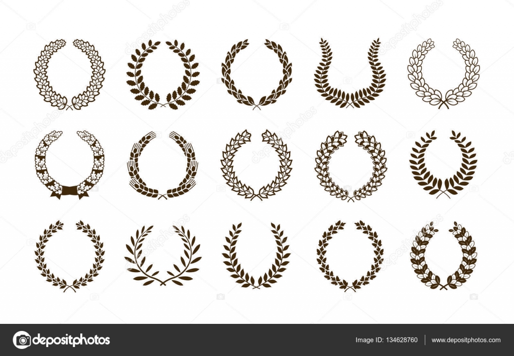Laurel wreath set symbols or icons. Vector heraldic element collection