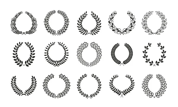 Set of award laurel wreaths and branches. Vector illustration — Stock Vector