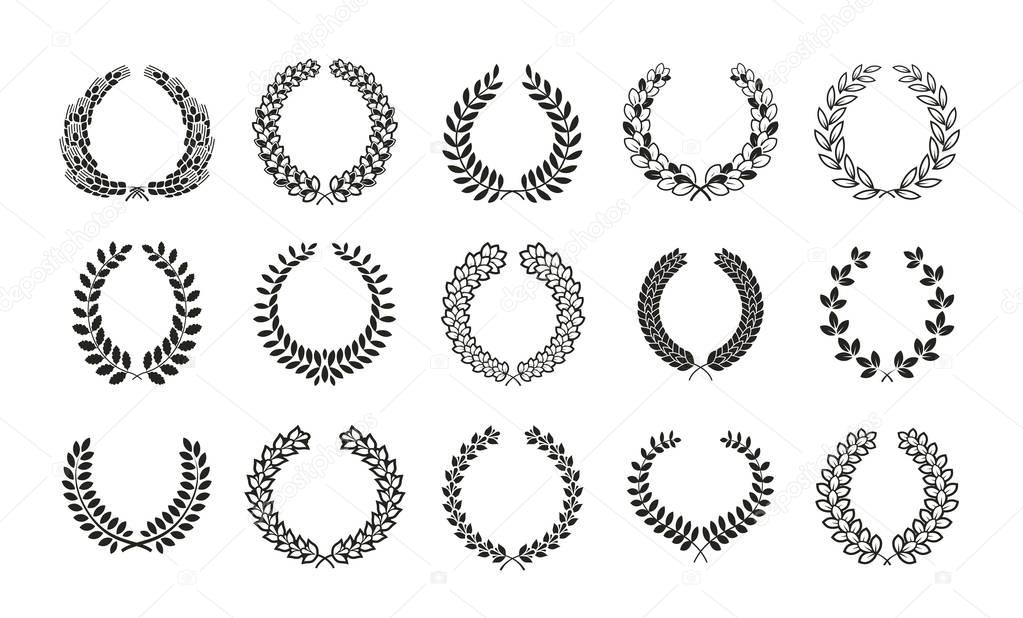 Set of award laurel wreaths and branches. Vector illustration