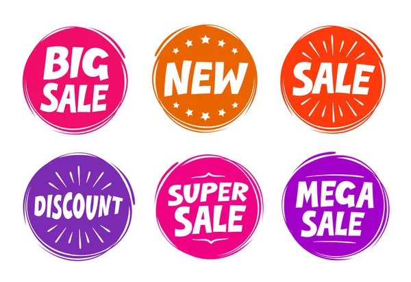 Collection symbols such as Sale, New, Discount. Icons vector illustration — Stock Vector