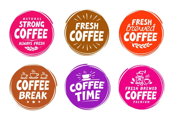 Vector kleurrijke etiketten instellen voor koffie, drinken. Collectie iconen — Stockvector