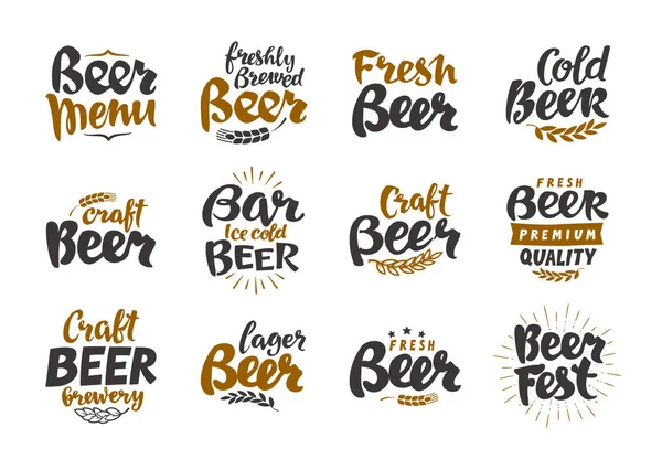 Logo de cerveza. Etiquetas e iconos vectoriales. Elementos de colección para menú de diseño restaurante, cafetería o bar, pub — Vector de stock