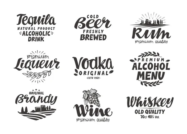 Bebidas alcohólicas. Etiquetas de colección para diseño de menú restaurante o bar — Archivo Imágenes Vectoriales