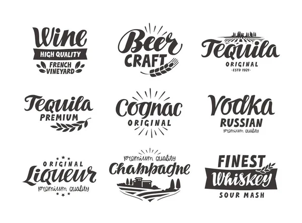 Bebida alcohólica. Colección de letras, etiquetas para el menú de diseño de restaurante o bar — Vector de stock