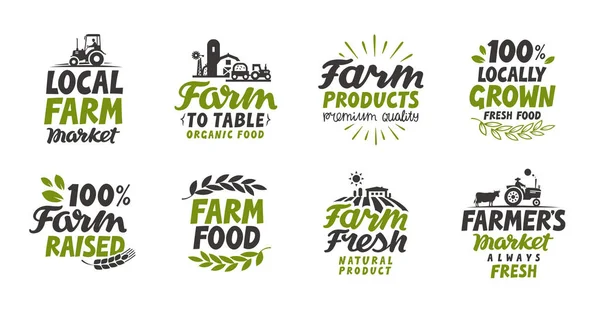 Conjunto de ícones da quinta. alimentos naturais e orgânicos. Ilustração vetorial de símbolo — Vetor de Stock