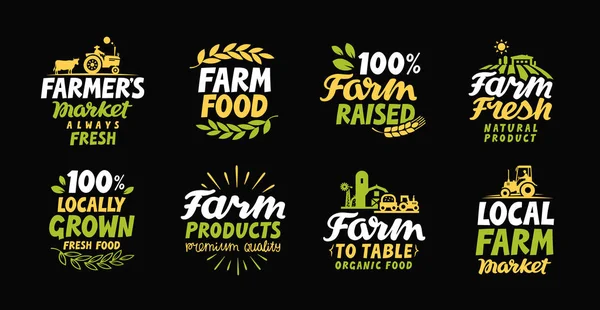 Αγρόκτημα φρέσκα ετικέτες. Εικονίδιο του αγρότη. Γεωργία λογότυπο. Βιολογική, φυσικών τροφίμων συλλογή σύμβολο — Διανυσματικό Αρχείο