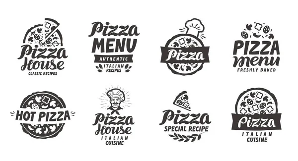 ピザのイタリア語。メニュー デザイン レストランやピザ屋のコレクション ラベル — ストックベクタ