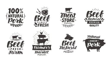 Vector set of meat labels, badges and icons. Collection elements for menu design restaurant or cafe
