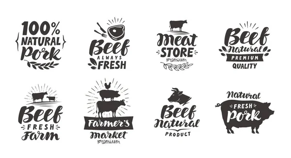 Conjunto vectorial de etiquetas de carne, insignias e iconos. Elementos de colección para diseño de menú restaurante o cafetería — Vector de stock