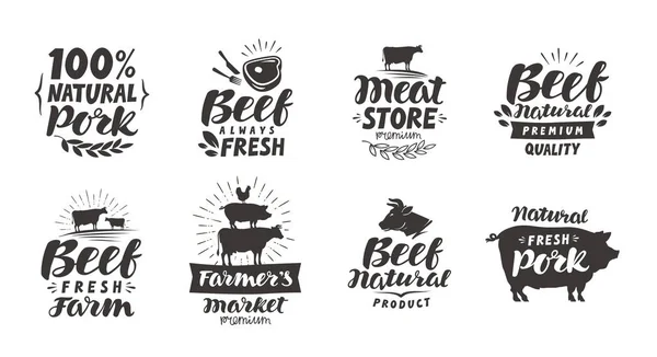 Vector set of meat labels, badges and icons. Collection elements for menu design restaurant or cafe — Stock Illustration Vector set of meat labels, badges and icons. Collection elements for menu design restaurant or cafe Stock Vector