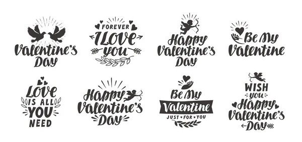 Den svatého Valentýna nastavit štítky, ikony a dekorativní prvky. Vektorové ilustrace — Stockový vektor