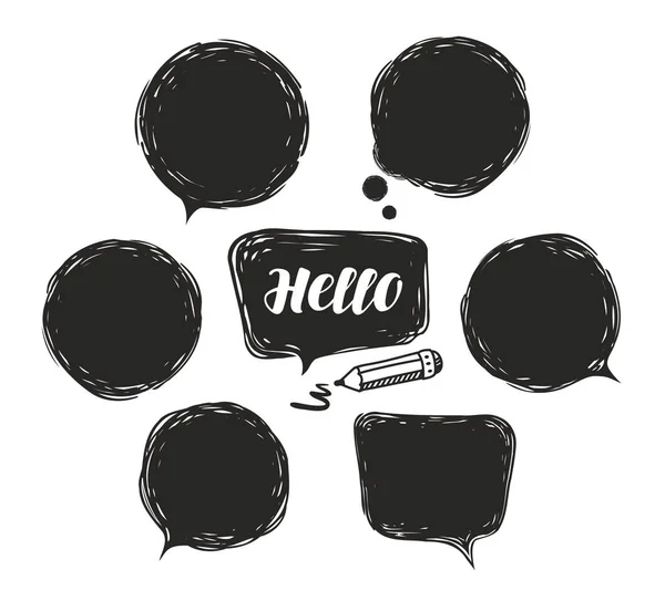 Juego de burbujas de habla negra. Ilustración vectorial de Doodle — Archivo Imágenes Vectoriales