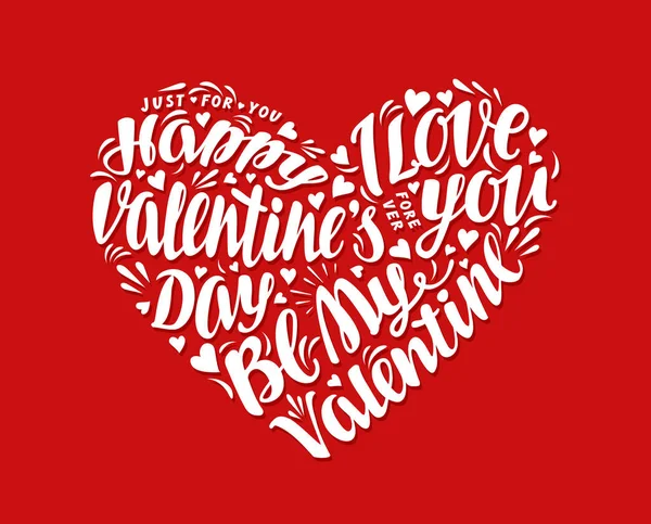 Feliz día de San Valentín. Tarjeta de felicitación con letras sobre fondo rojo. Ilustración vectorial — Vector de stock