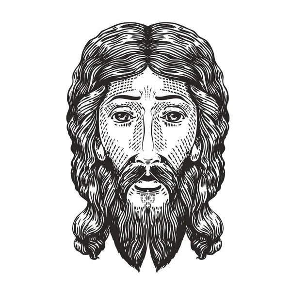 Dibujo de Dios. Jesucristo dibujado en estilo grabado. Ilustración de vector Vintage — Vector de stock