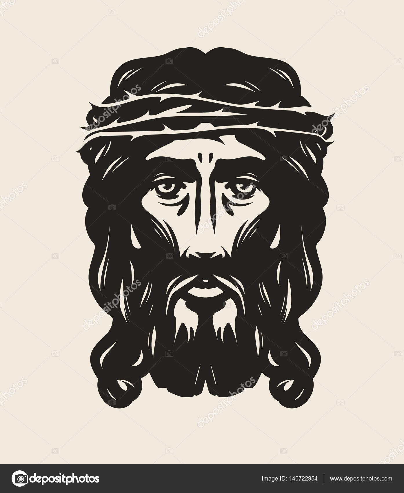 Jesus Christ face. God, religion symbol. Art vector illustration ...