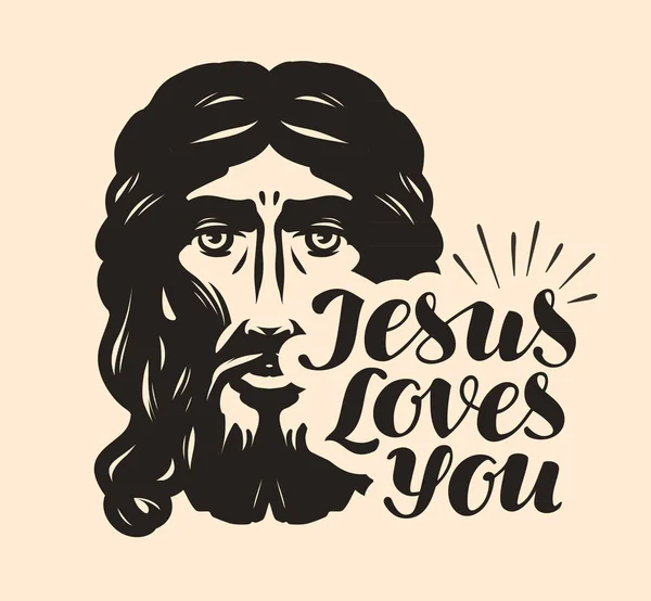 Jesus Loves You. Ilustrasi Alkitab. Vektor huruf Kristen - Stok Vektor