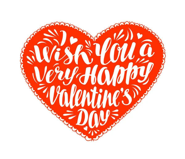 Happy Valentine's Day, greeting card. Lettering, calligraphy in shape heart. Vector illustration — Stock Vector