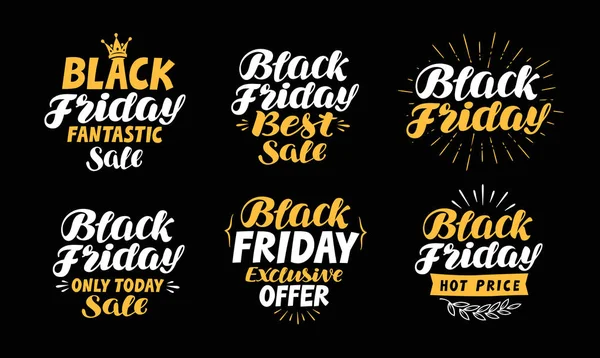 Black Friday, sale label. business, shopping icons set. lettering, calligraphy vector illustration — Stock Vector