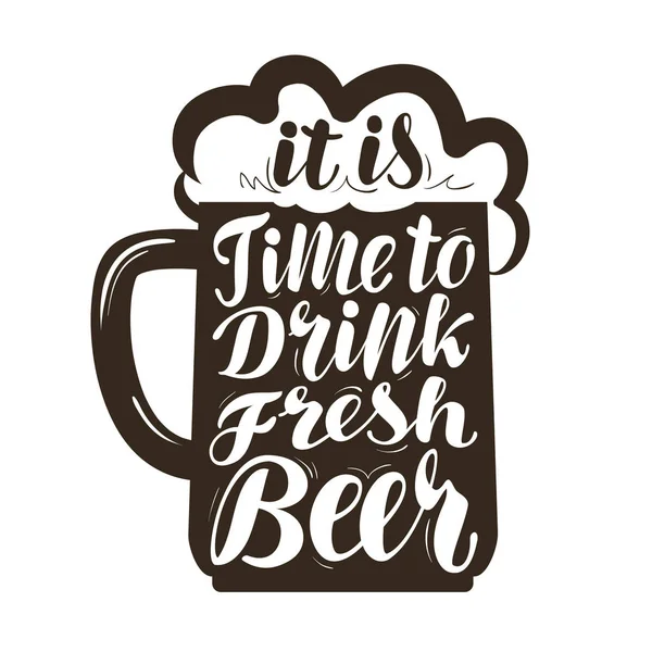 Cerveza, etiqueta de cerveza. Letras, caligrafía ilustración vectorial. Bebida, símbolo de bebida — Archivo Imágenes Vectoriales
