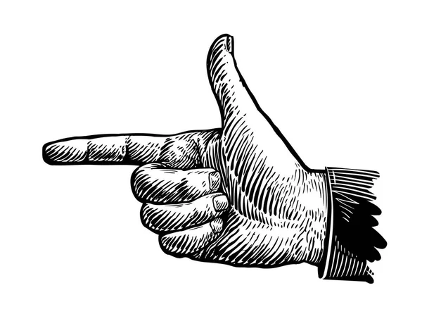 Mão, dedo apontador. Desenho ilustração vetorial — Vetor de Stock